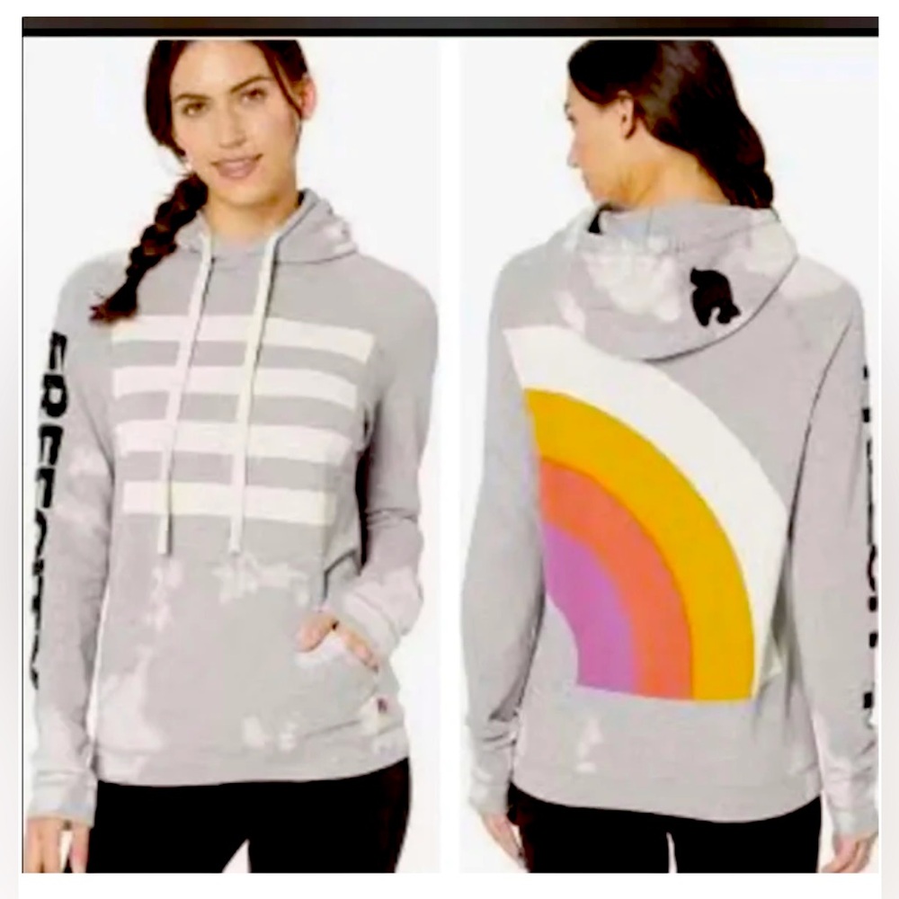 FreeCity Rainbow Raglan Hoodie in Bleach Destroy 1/Small